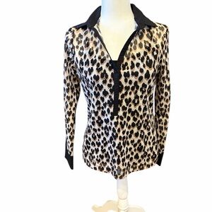 Anatomie Travel Black and Leopard Print Blouse